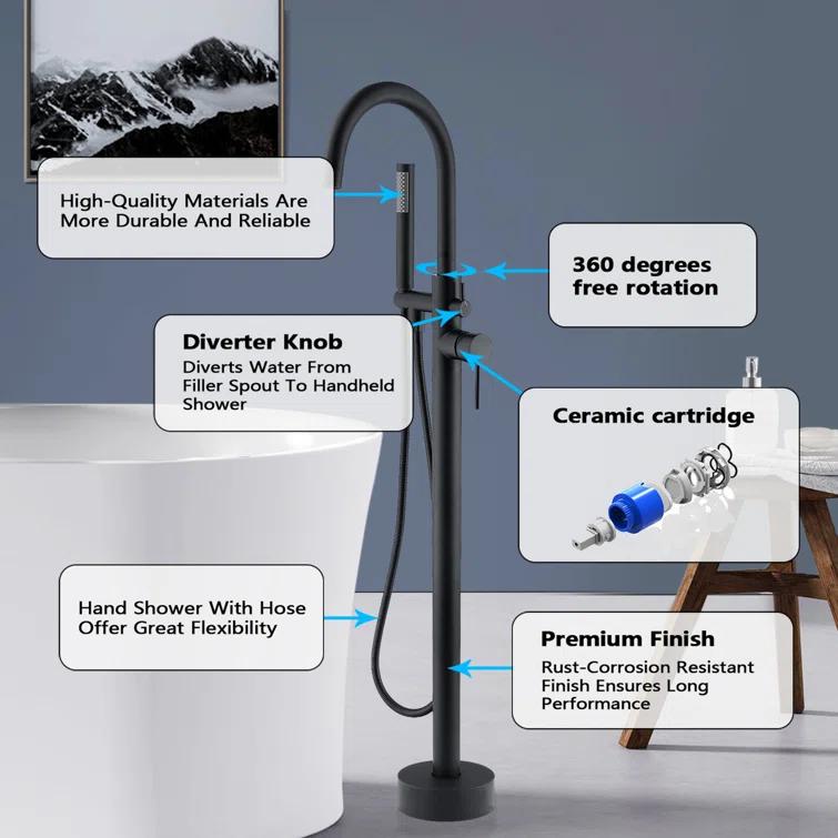 PENGFANG WORLDWIDE LLC Double Handle Floor Mounted Tub Filler With Handshower P017MBTF