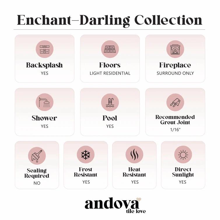 Enchant-Darling 1-in. x 3-in. Brick Joint Polished Glass Wall & Floor Mosaic Tile