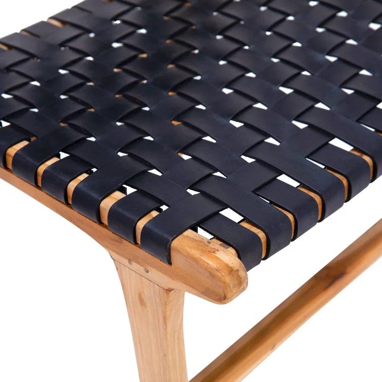 Valeria Top Grain Woven Leather with Teak Frame Dining Side Chair