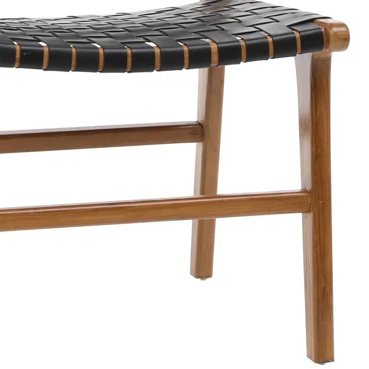 Valeria Top Grain Woven Leather with Teak Frame Dining Side Chair
