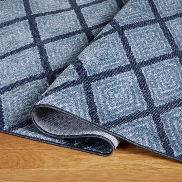 Town & Country Everyday Rein Solid Diamond Everwash Non-Slip Backing Washable Area Rug Blue