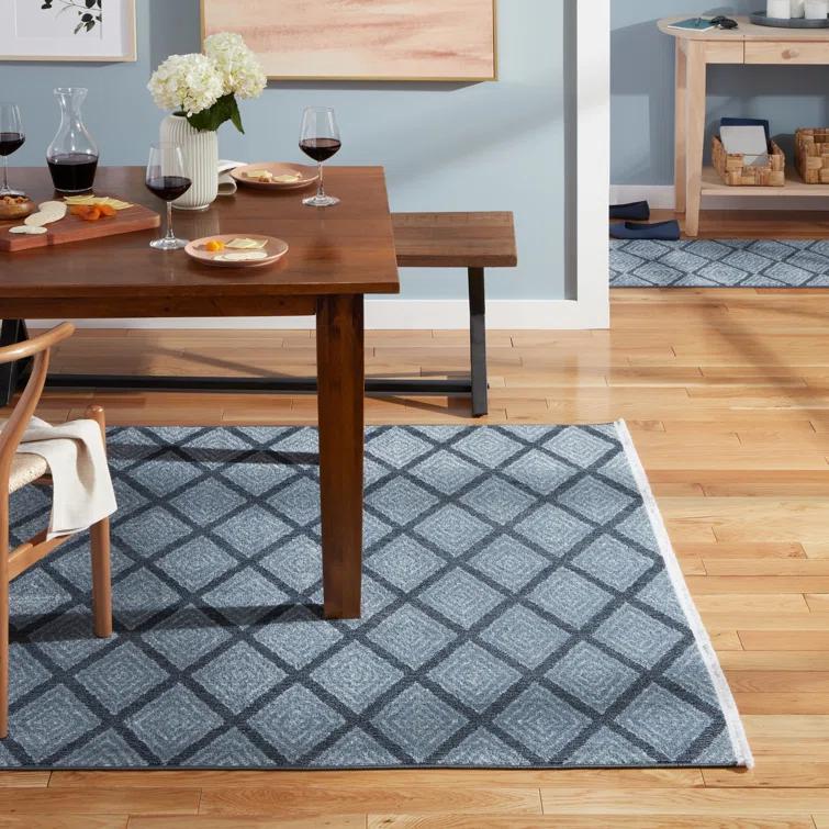 Town & Country Everyday Rein Solid Diamond Everwash Non-Slip Backing Washable Area Rug Blue