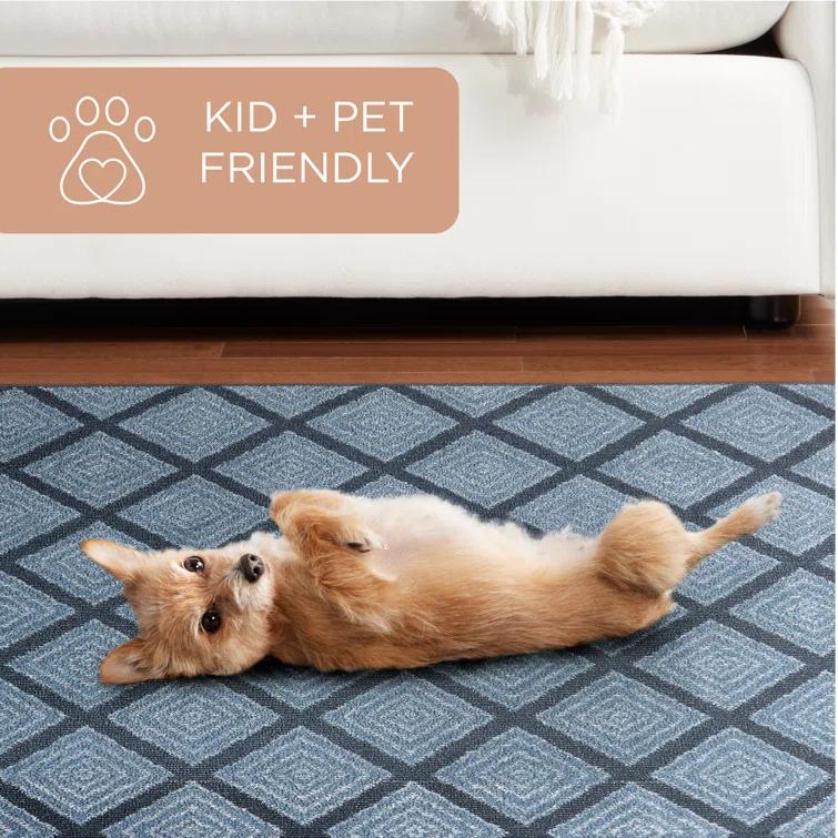 Town & Country Everyday Rein Solid Diamond Everwash Non-Slip Backing Washable Area Rug Blue
