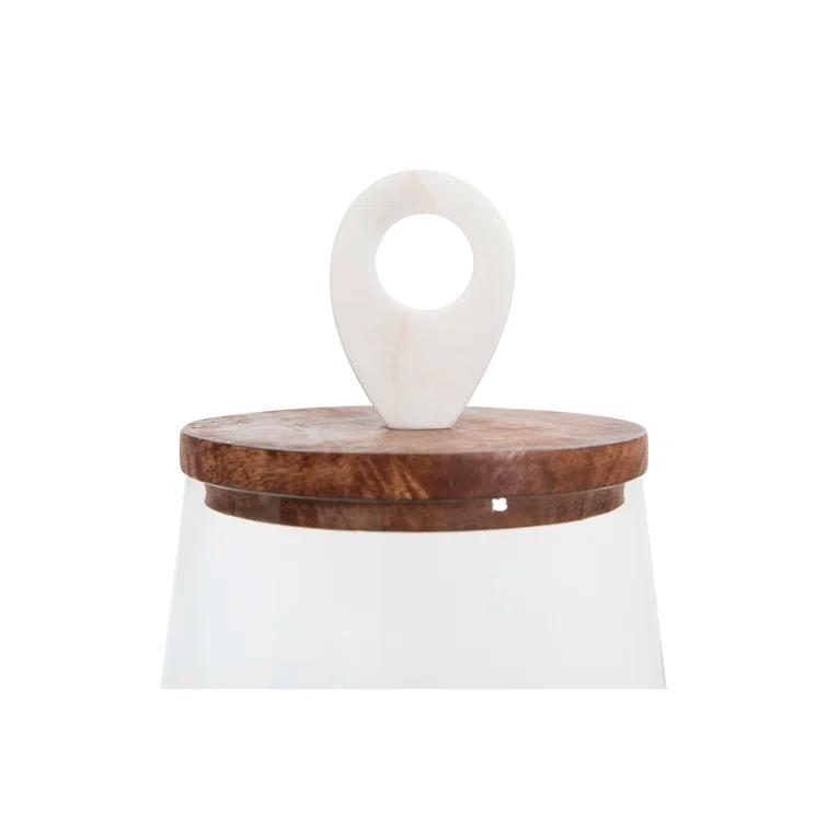 Bloomingville Small Clear Glass Jar with Mango Wood & Marble Lid