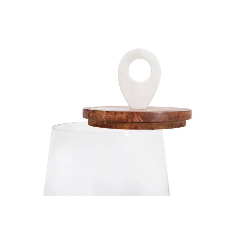 Bloomingville Small Clear Glass Jar with Mango Wood & Marble Lid