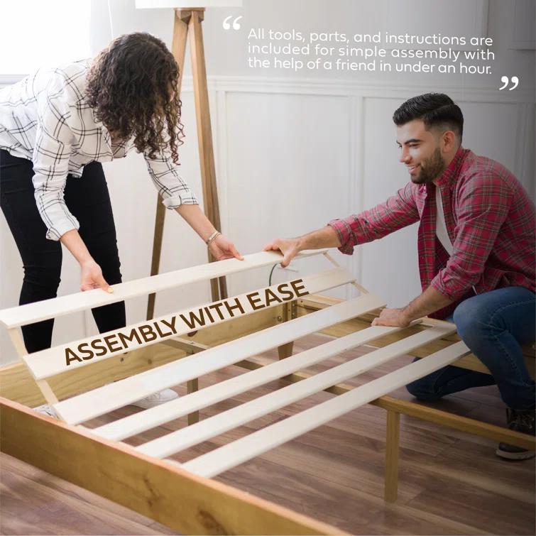 NTC Gem Solid Wood Bed Frame with Headboard and Silent Slats, 1000 Lbs. Capacity Bed Frame