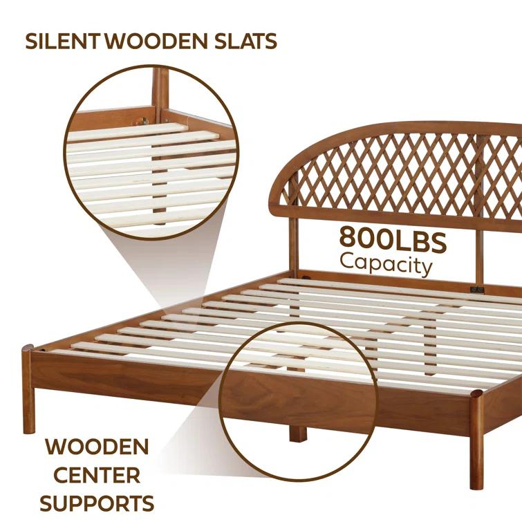 NTC Gem Solid Wood Bed Frame with Headboard and Silent Slats, 1000 Lbs. Capacity Bed Frame