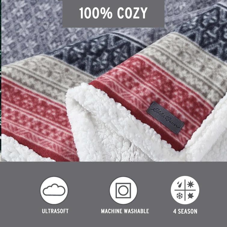 Eddie Bauer Printed Plush Fleece/Sherpa Oversized Throw Blanket