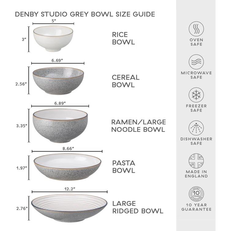 Gray Ceramic Stoneware Round Pasta Bowl with 20.6 Ounce Capacity