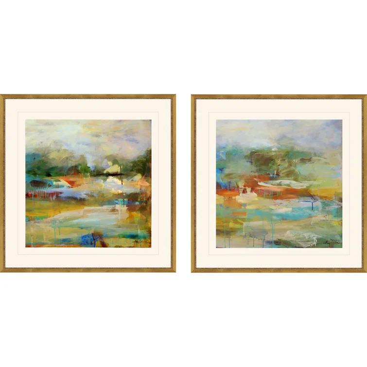 Mist Abstract Art Set with Antique Gold Frames