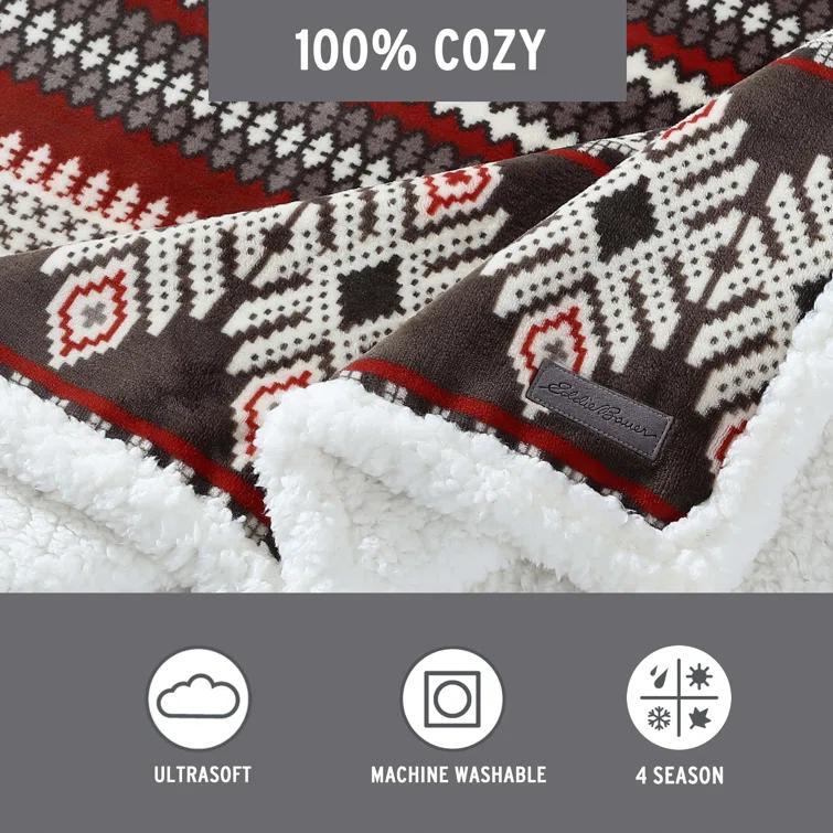 Eddie Bauer Eddie Bauer Printed Plush Fleece/Sherpa Throw Blankets