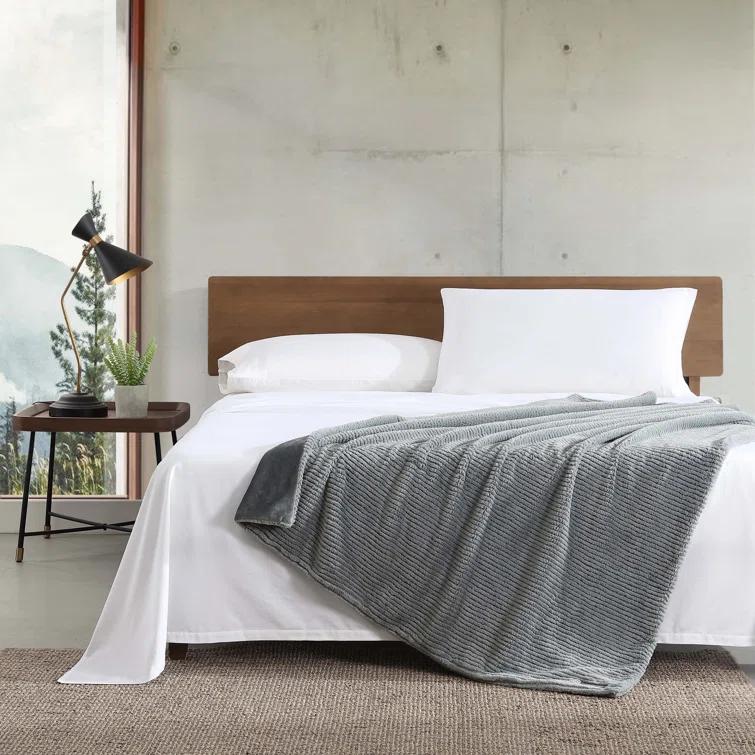Eddie Bauer Eddie Bauer Ribbed Textured Stripe Solid Plush Throw Blanket