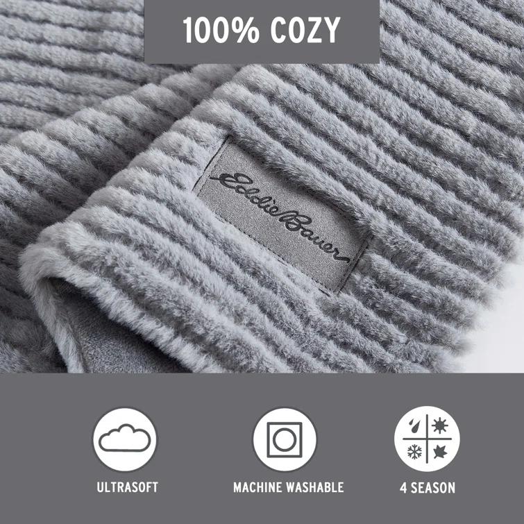 Eddie Bauer Eddie Bauer Ribbed Textured Stripe Solid Plush Throw Blanket