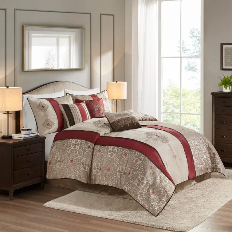 Madison Park Donovan 7 Piece Jacquard Comforter Set with Throw Pillows