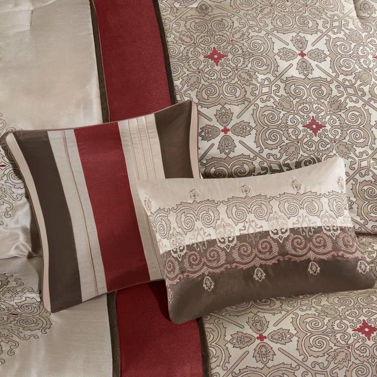 Madison Park Donovan 7 Piece Jacquard Comforter Set with Throw Pillows