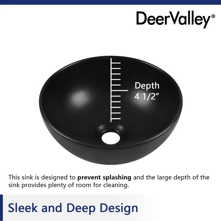 DeerValley Symmetry 13" x 13'' Circular/Round Vitreous Vessel Bathroom Sink