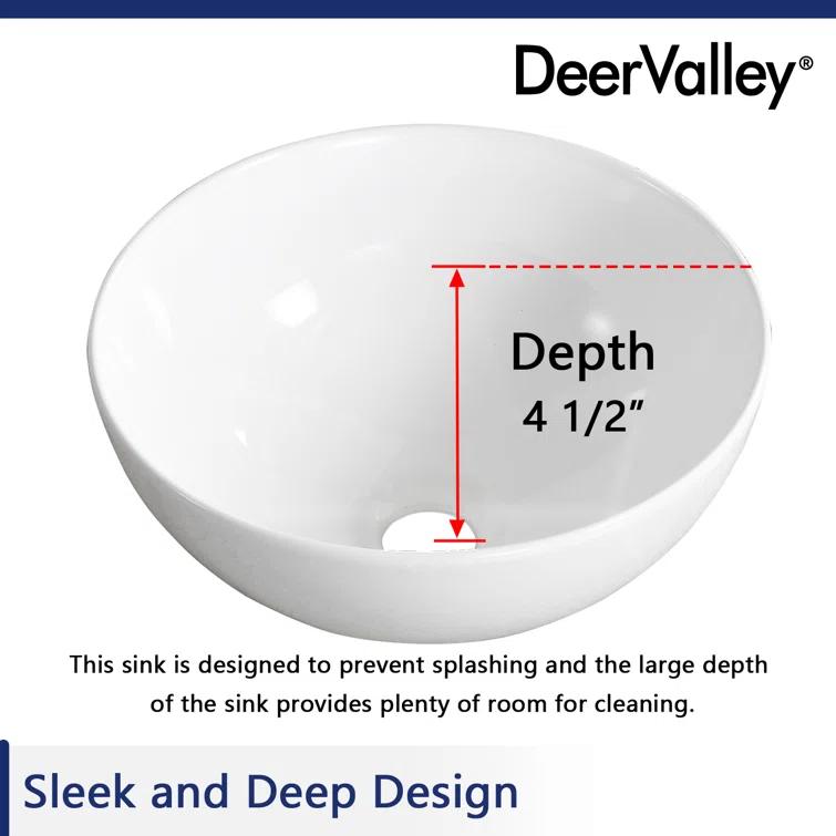 DeerValley Symmetry 13" x 13'' Circular/Round Vitreous Vessel Bathroom Sink