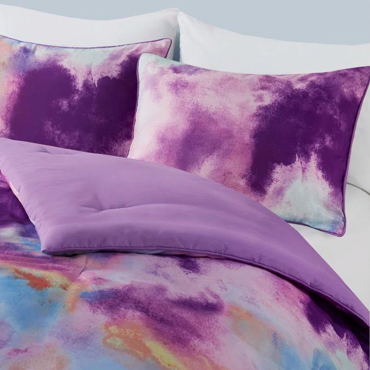 Cassiopeia Watercolor Tie Dye Printed Comforter Set with Throw Pillow