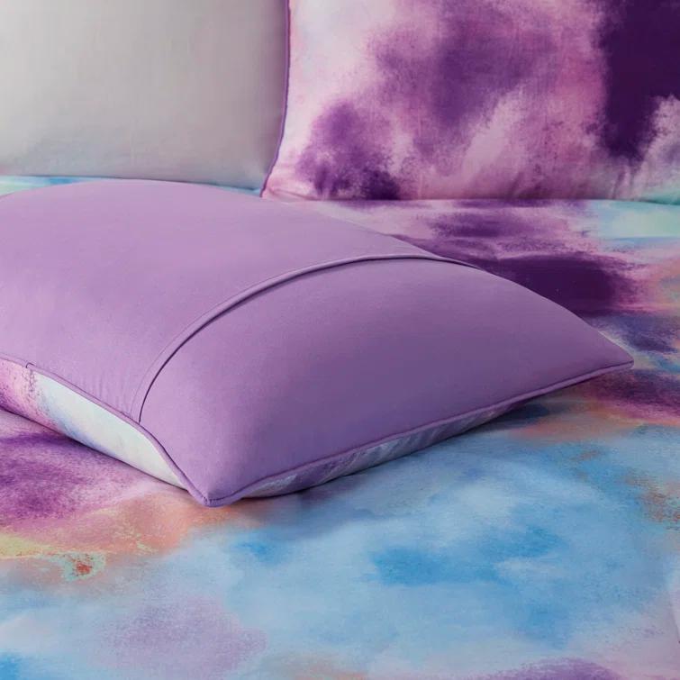 Cassiopeia Watercolor Tie Dye Printed Comforter Set with Throw Pillow