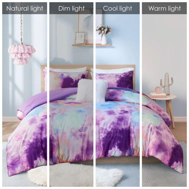 Cassiopeia Watercolor Tie Dye Printed Comforter Set with Throw Pillow