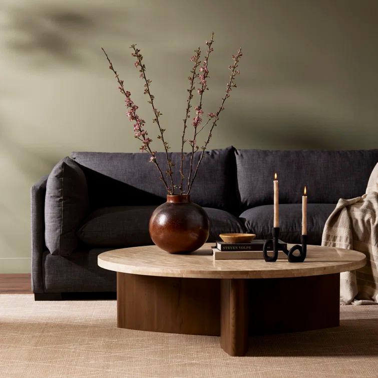 Voss Round Coffee Table - Natural and White Marble