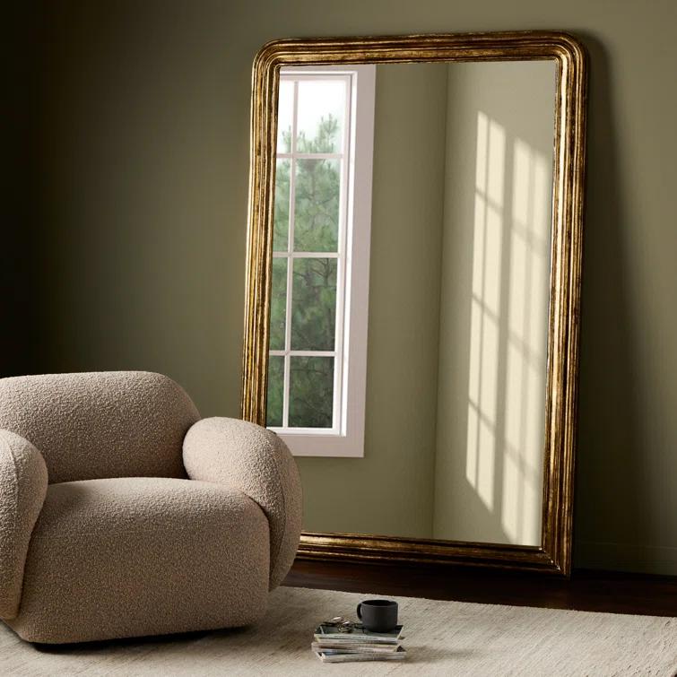 Rectangular Gold Leaf Wood Wall Mirror