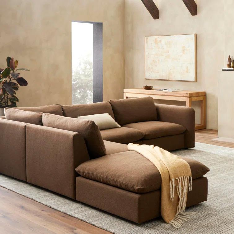 Verbena 4-Piece Sectional Sofa With Ottoman - Brown Performance Linen / Right-Facing