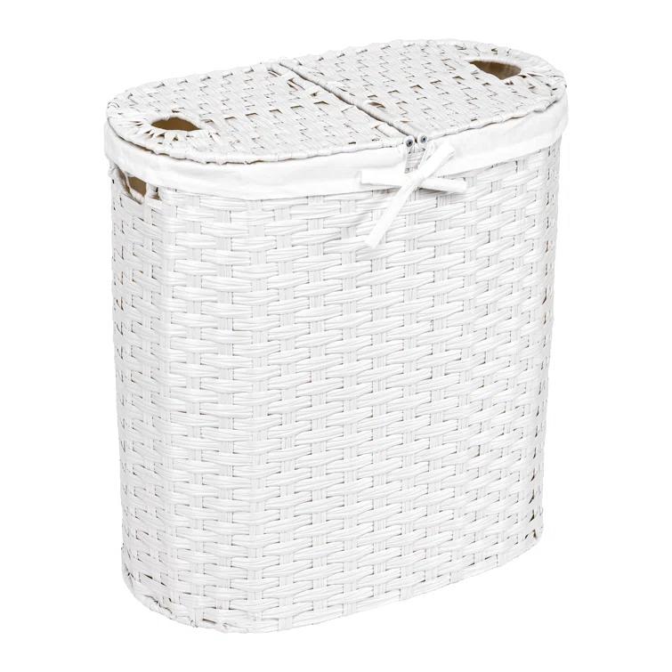 Handwoven Double Lidded Oval Hamper Sorter