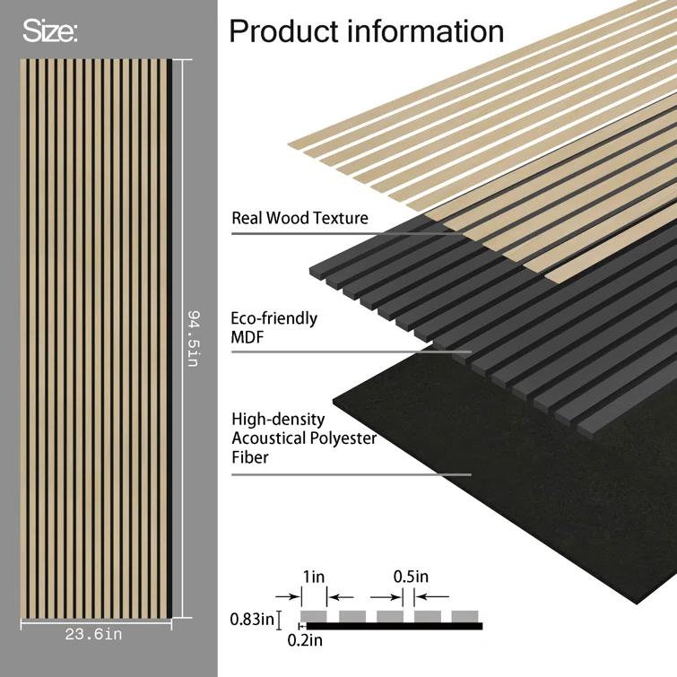 Sunwings 94.5'' L x 23.6'' W Acoustic Wood Slat Wall Paneling, 3D Decorative Shiplap Soundproof Panel (Set of 2)