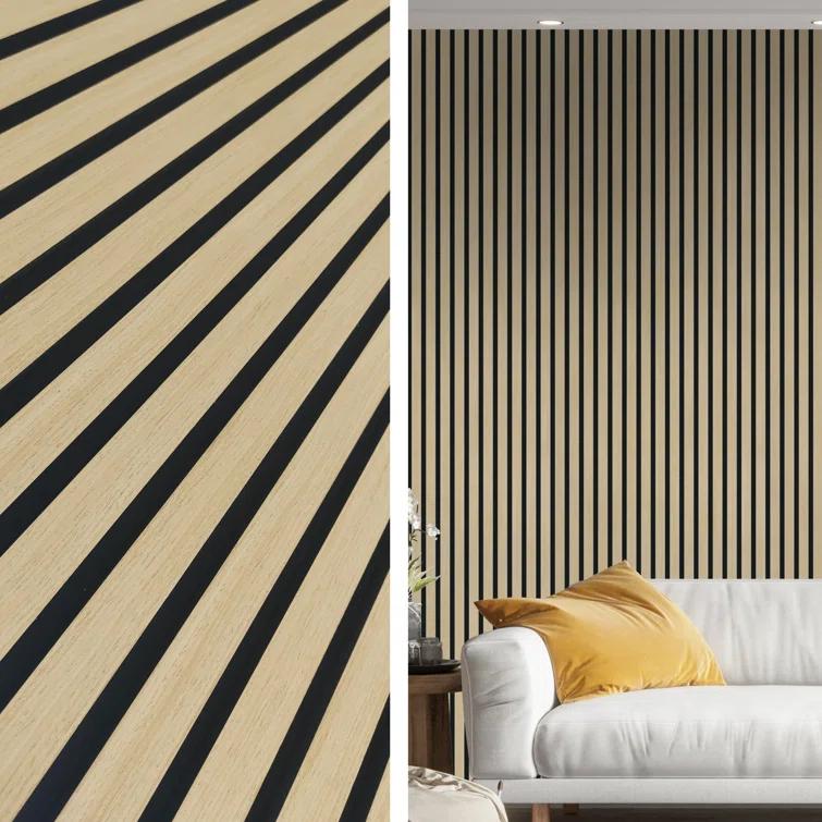 Sunwings 94.5'' L x 23.6'' W Acoustic Wood Slat Wall Paneling, 3D Decorative Shiplap Soundproof Panel (Set of 2)