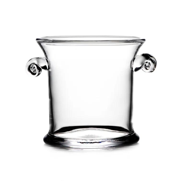 Medium Clear Glass Ice Bucket with Spiral Handles