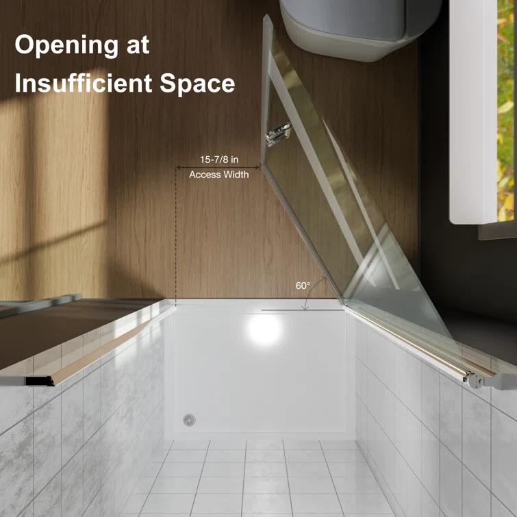 37-3/8 In Semi-Frameless Pivot Shower Door in Chrome With Clear Glass