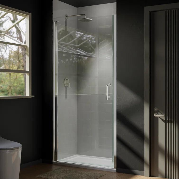 37-3/8 In Semi-Frameless Pivot Shower Door in Chrome With Clear Glass