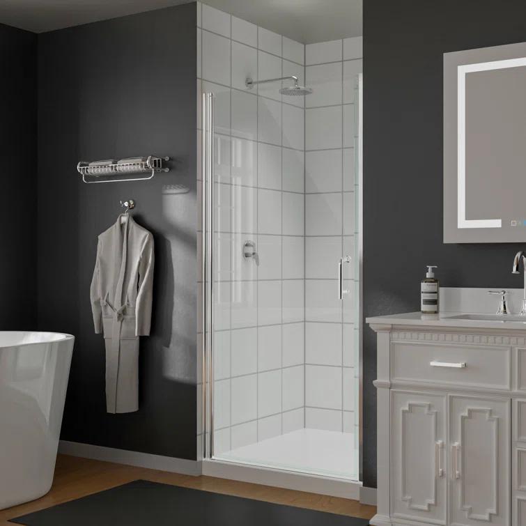37-3/8 In Semi-Frameless Pivot Shower Door in Chrome With Clear Glass