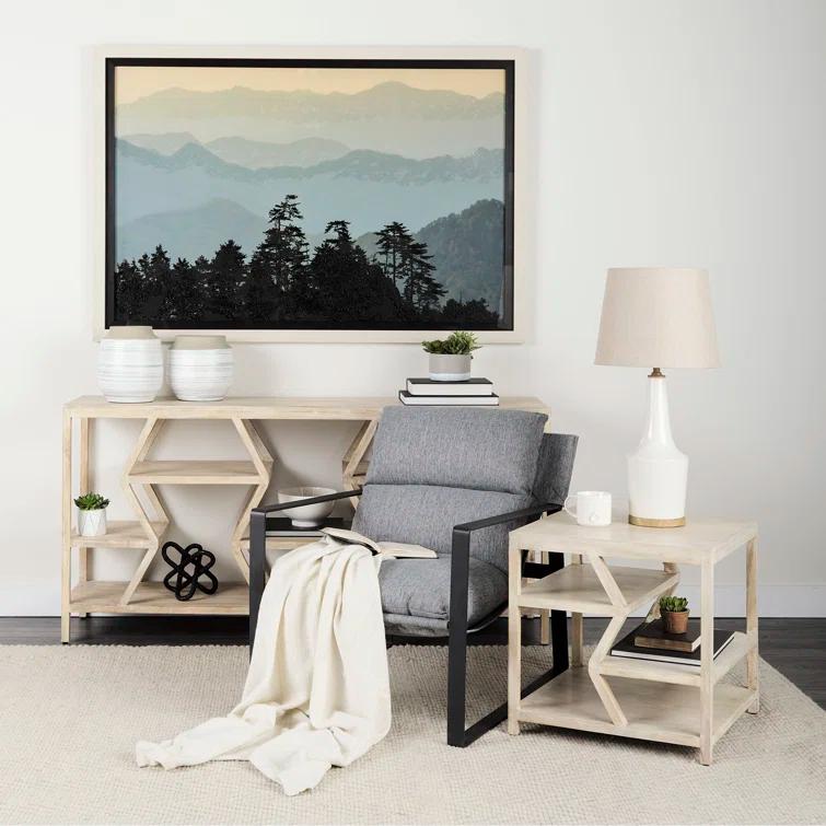 Gray Fabric and Black Iron Slipper Accent Chair