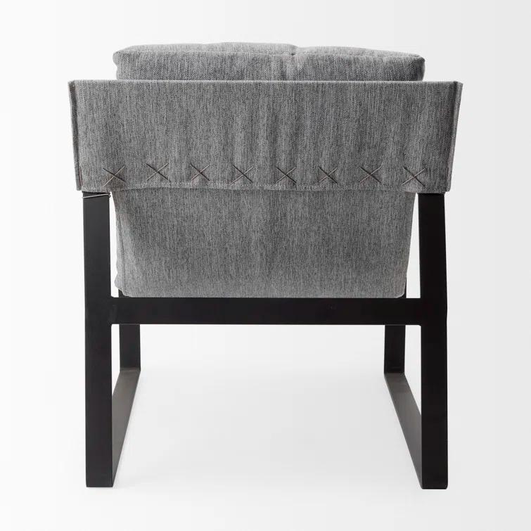 Gray Fabric and Black Iron Slipper Accent Chair
