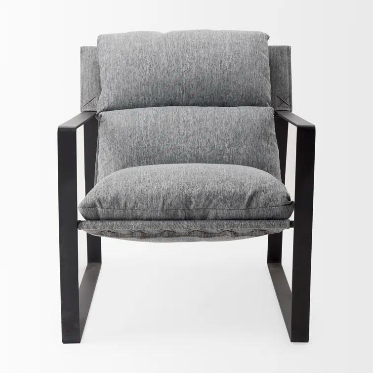Gray Fabric and Black Iron Slipper Accent Chair