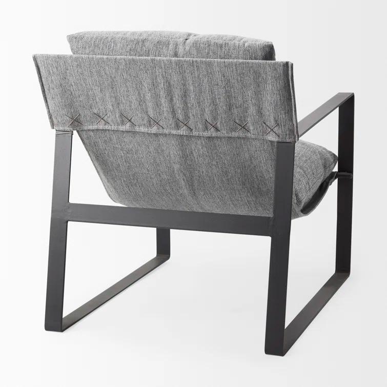 Gray Fabric and Black Iron Slipper Accent Chair
