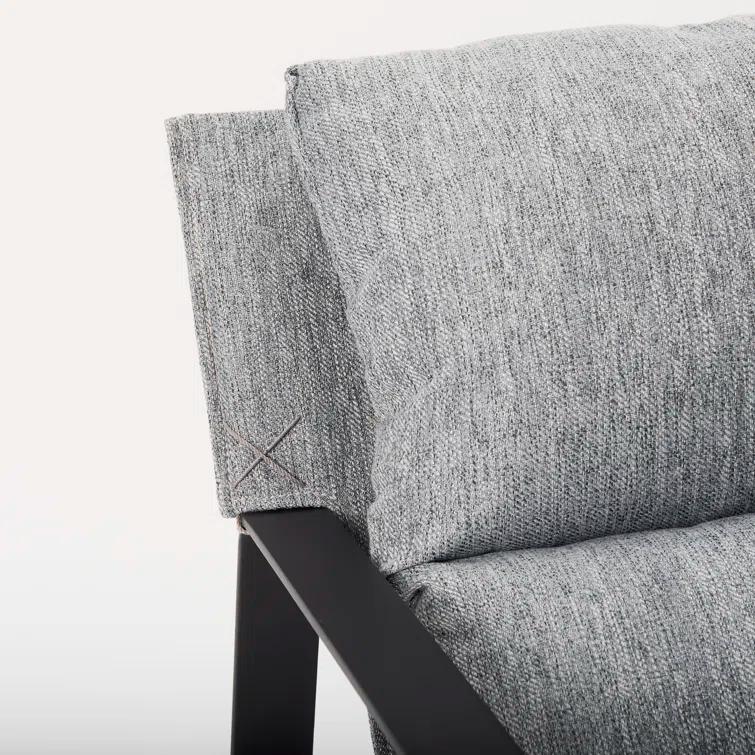 Gray Fabric and Black Iron Slipper Accent Chair