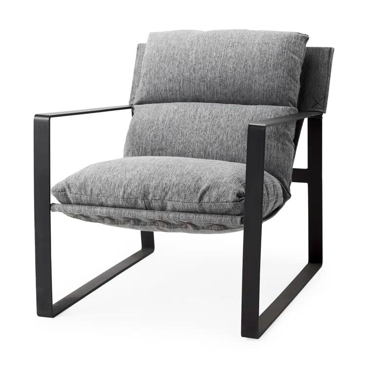 Gray Fabric and Black Iron Slipper Accent Chair
