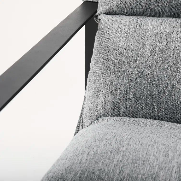 Gray Fabric and Black Iron Slipper Accent Chair