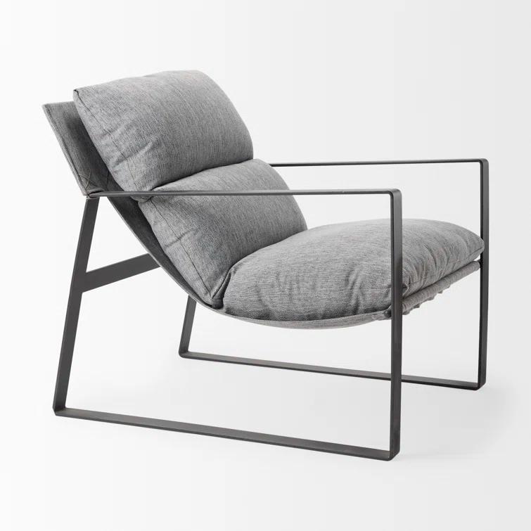 Gray Fabric and Black Iron Slipper Accent Chair