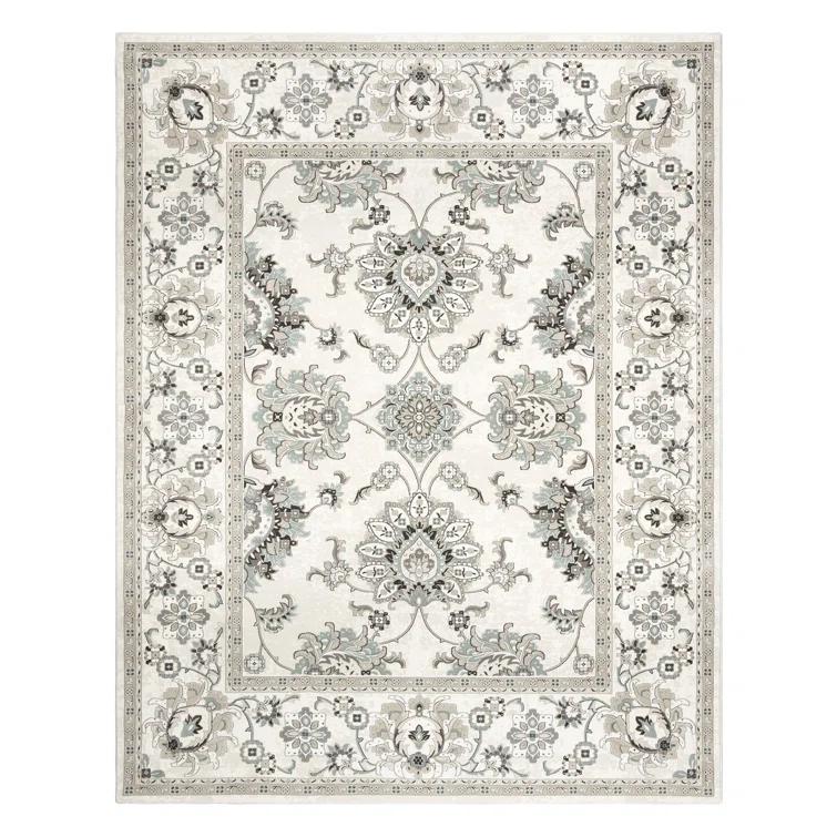 Majestic Moena Ivory/Gray Traditional Oriental Floral Border Area Rug