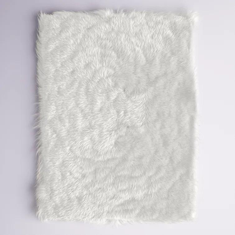 Diller White Faux Sheepskin Fur Machine Washable Shag Fluffy Area Rug