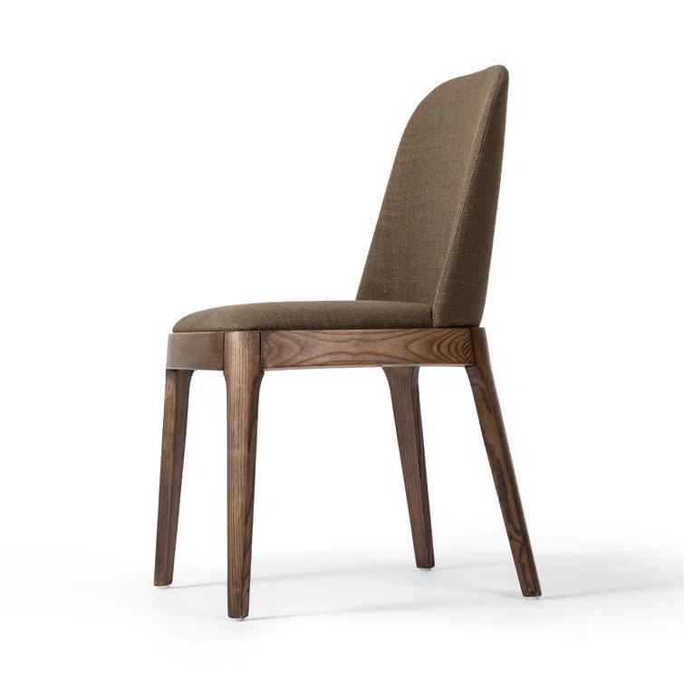 Olive Brown Upholstered Side Chair with Wood Legs