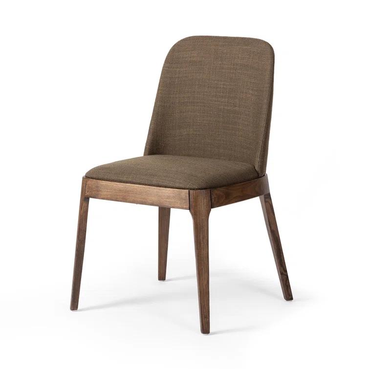 Olive Brown Upholstered Side Chair with Wood Legs
