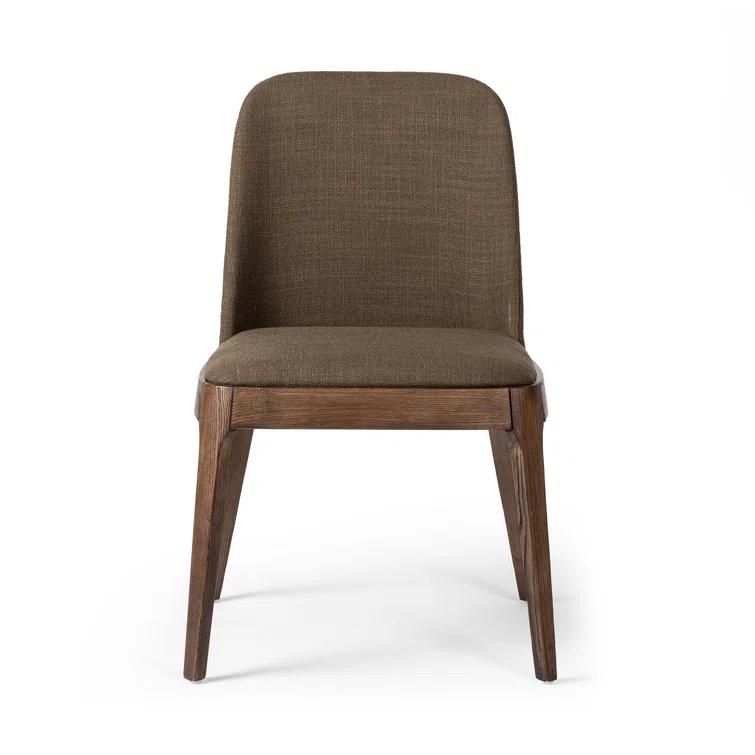 Olive Brown Upholstered Side Chair with Wood Legs
