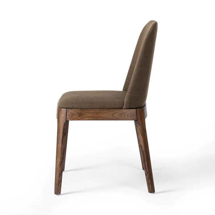 Olive Brown Upholstered Side Chair with Wood Legs