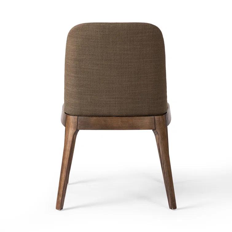 Olive Brown Upholstered Side Chair with Wood Legs