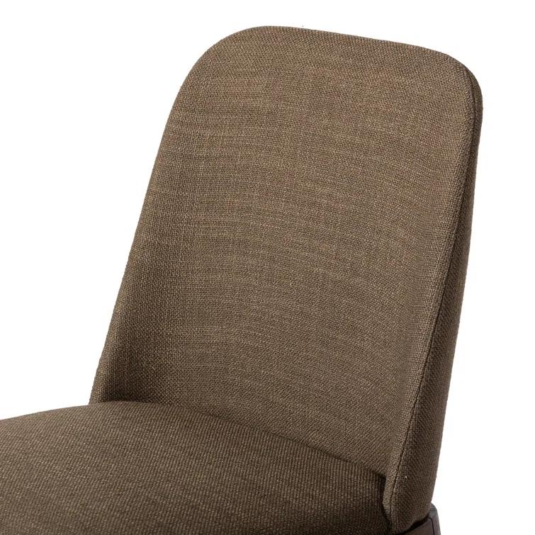 Olive Brown Upholstered Side Chair with Wood Legs